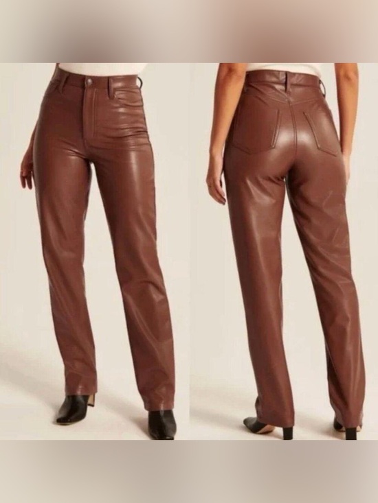 Abercrombie & Fitch Pants - Abercrombie & Fitch Brown Faux Leather 90s ultra high rise Straight-Leg Pants